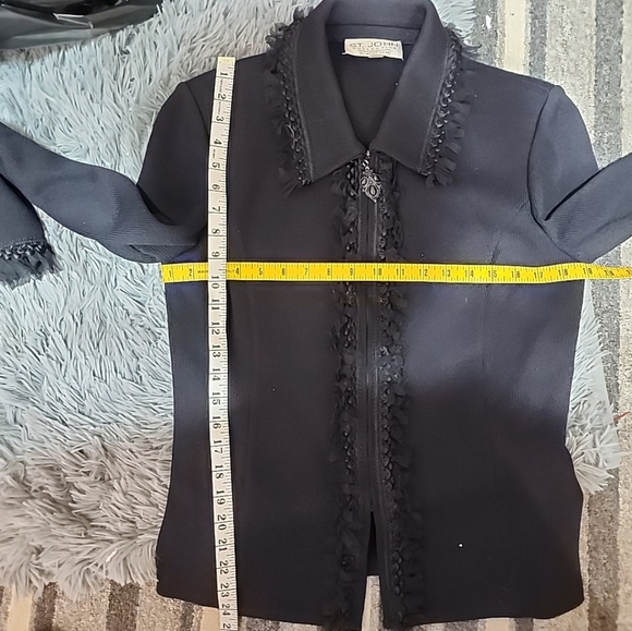 St. John Collection Knit Braided And Ruffled Zip Front Jacket.  Size 10 - Picture 7 of 12